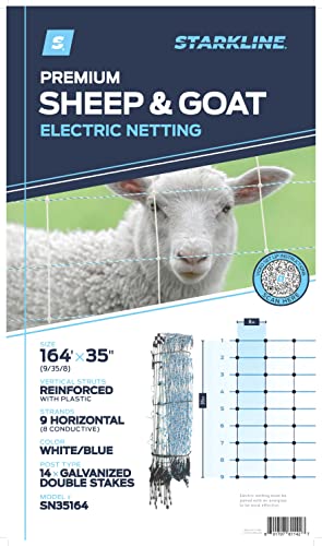 Starkline 35" x 164' Premium Electric Sheep & Goat Netting w/Double Spike Fiberglass Posts (9/35/8) Pre-Assembled Electric Fence for Backyards, Homesteaders, Farms and Ranches